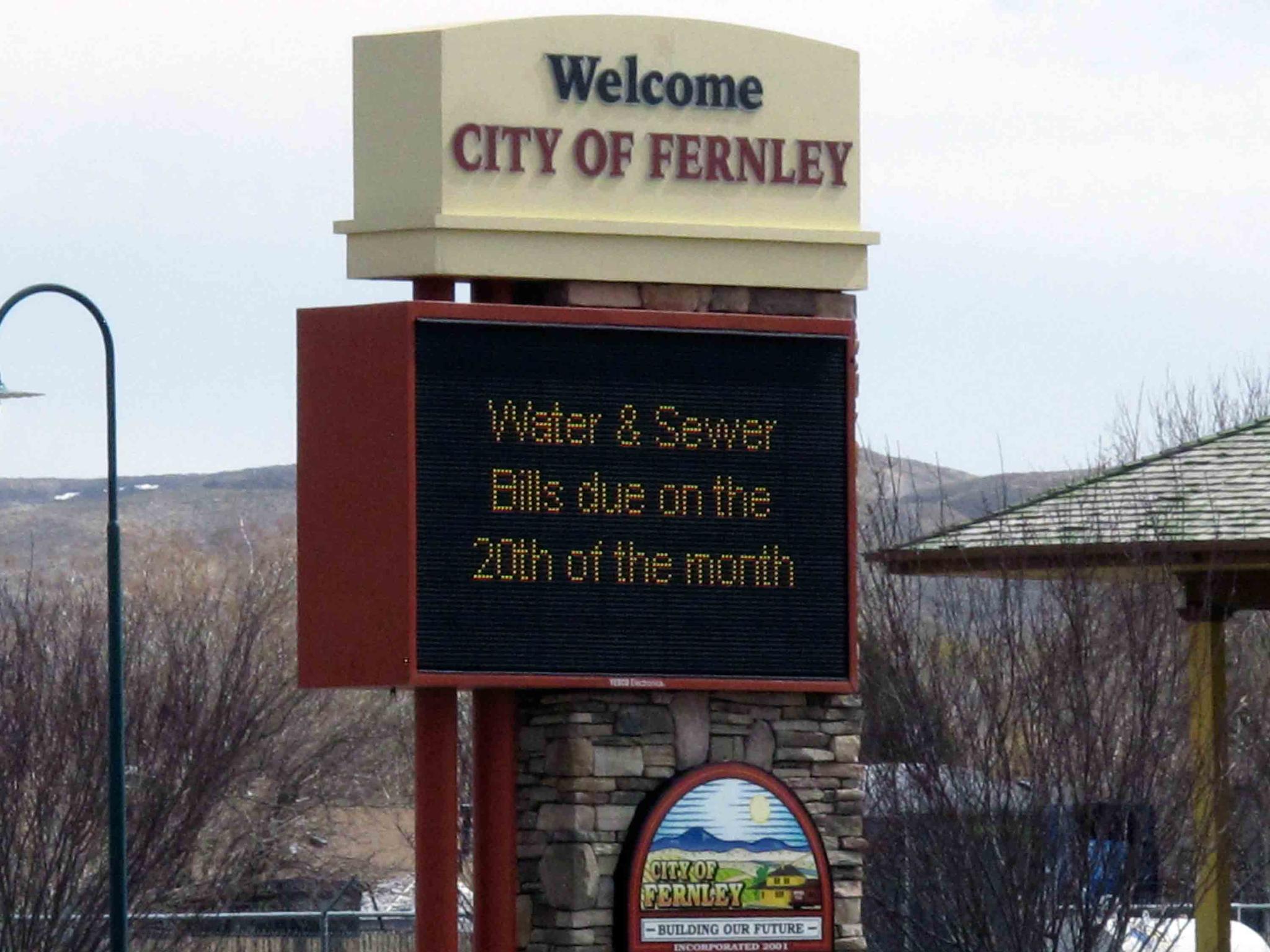 This photo shows an informational sign in the rural town of 23,000 about 30 miles east of Reno, Thursday, March 18, 2021 in Fernley, Nev. 