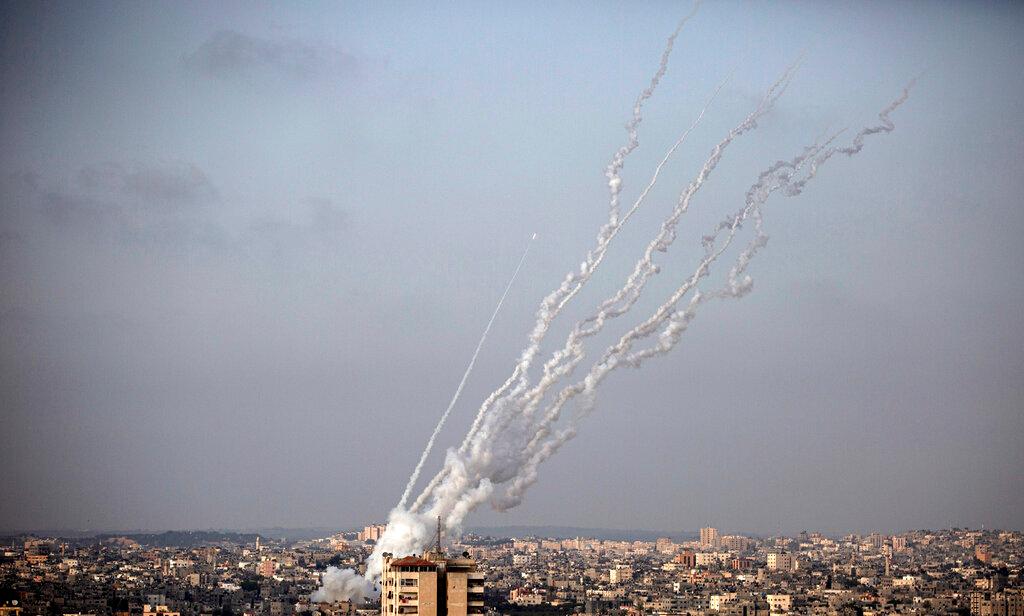 Rockets are launched from the Gaza Strip towards Israel