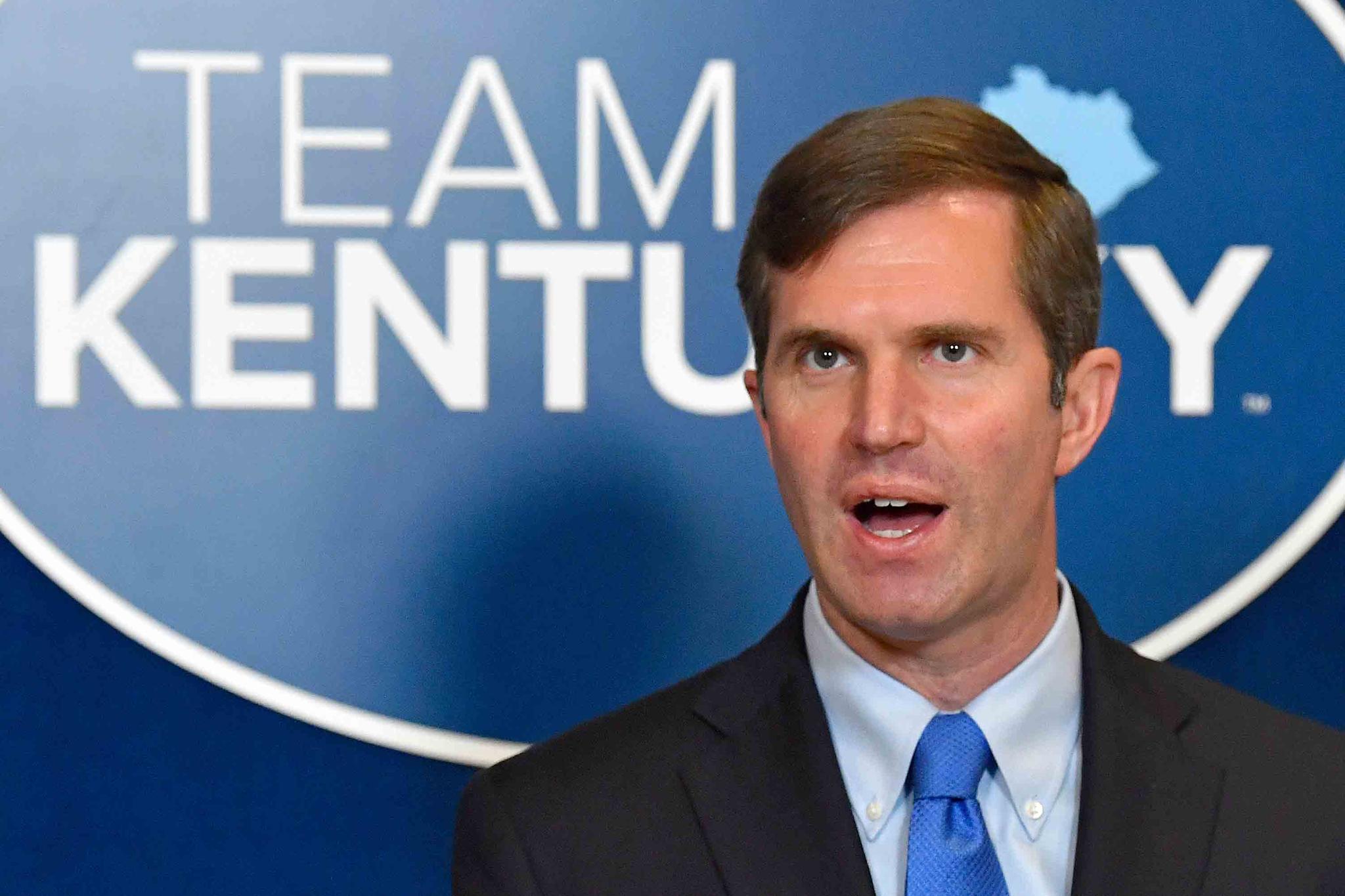 In this April 7, 2021, file photo, Kentucky Gov. Andy Beshear speaks to reporters at the Kentucky State Capitol in Frankfort, Ky.