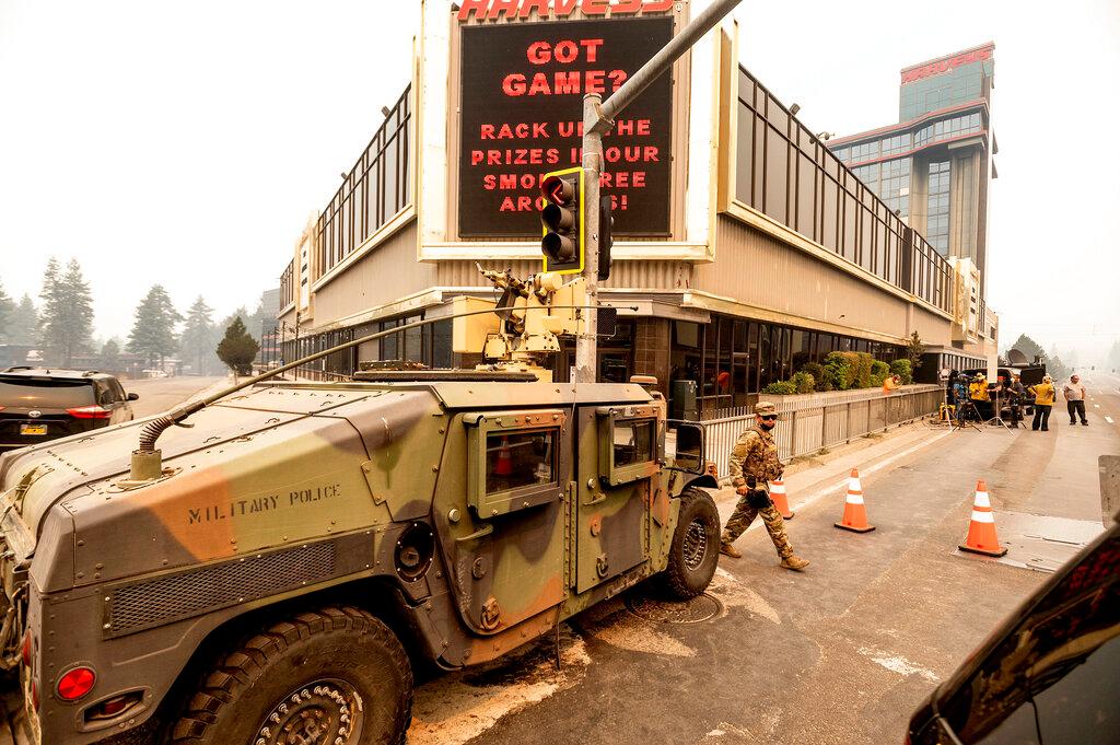 National Guardsmen staff a checkpoint in South Lake Tahoe, Calif.