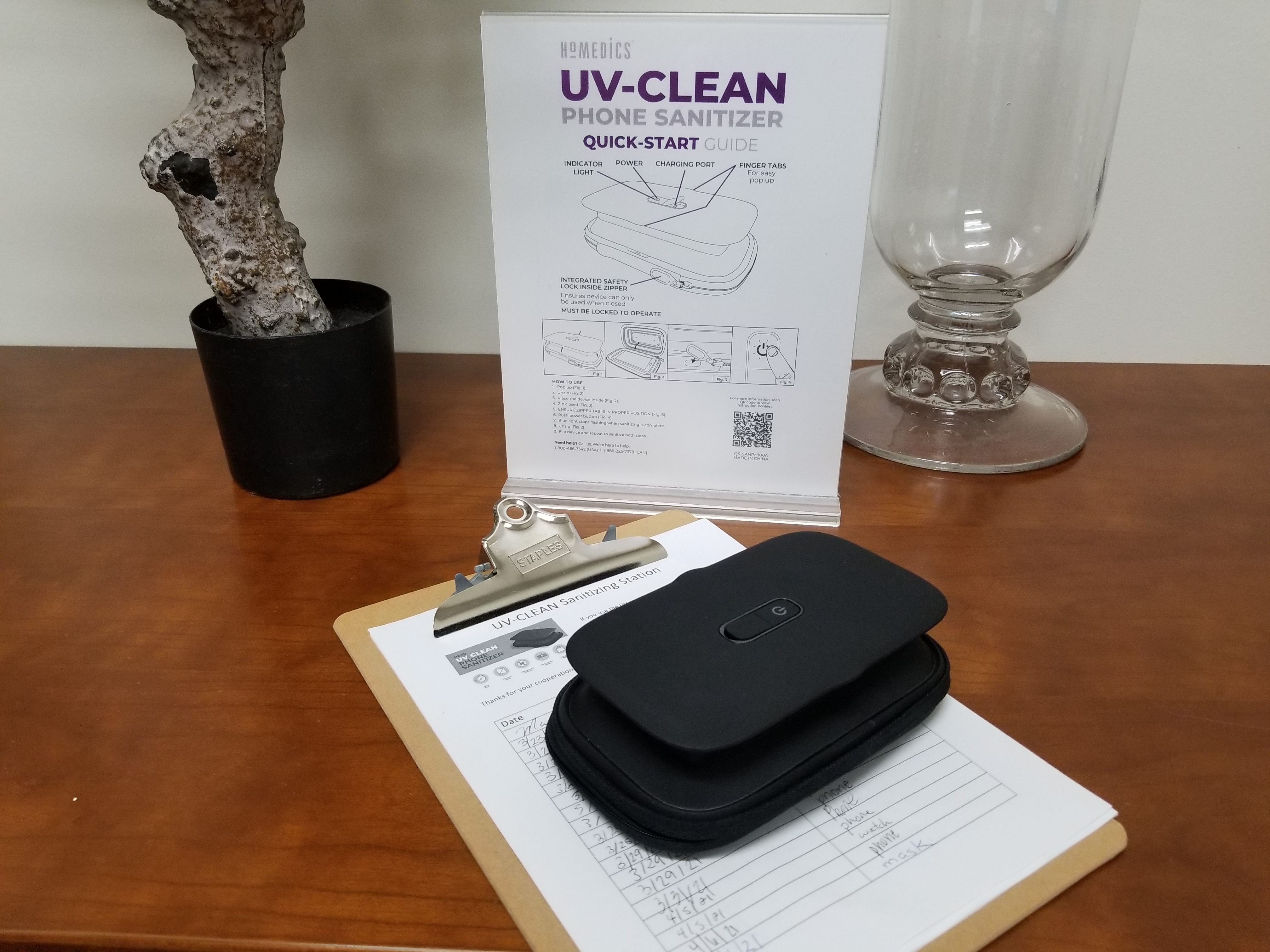 UV sanitizing box that researchers from Cedarville’s school of pharmacy are testing for use in public sanitizing stations