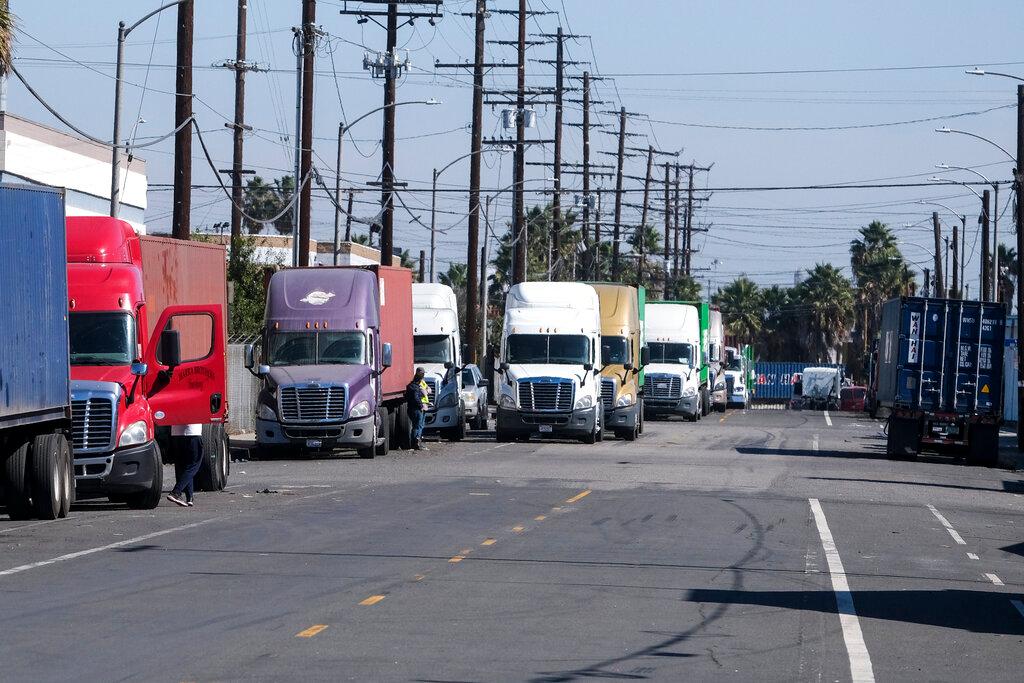 Parked cargo container trucks 