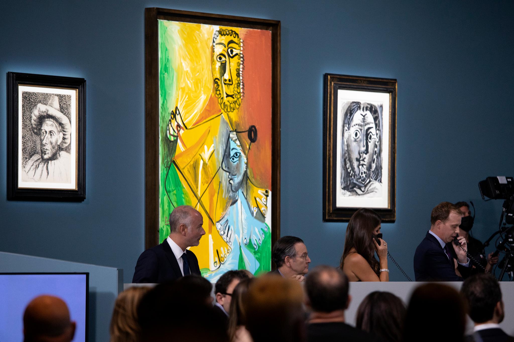 Artworks by Pablo Picasso are displayed for auction at the Bellagio hotel and casino