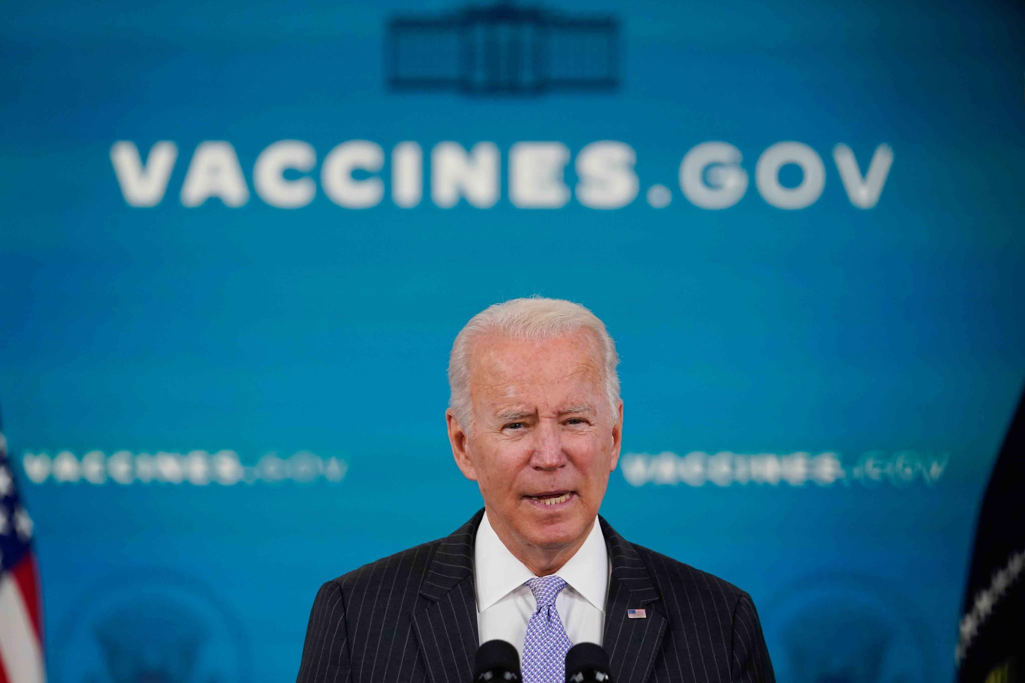 President Joe Biden talks about the newly approved COVID-19 vaccine for children ages 5-11 from the South Court Auditorium on the White House complex in Washington, Nov. 3, 2021.