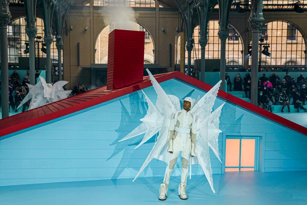 A model wears a creation for the Louis Vuitton fall-winter 22/23 men's collection