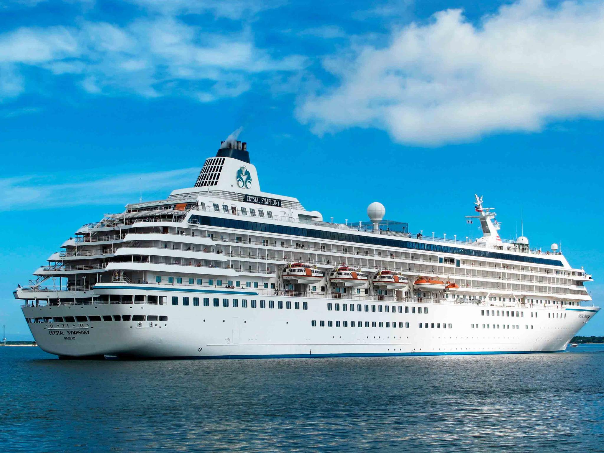The cruise liner Crystal Symphony leaves the harbor in Charleston, S.C. on May, 21, 2013. Scheduled to arrive in Miami on Saturday, Jan. 22, 2022