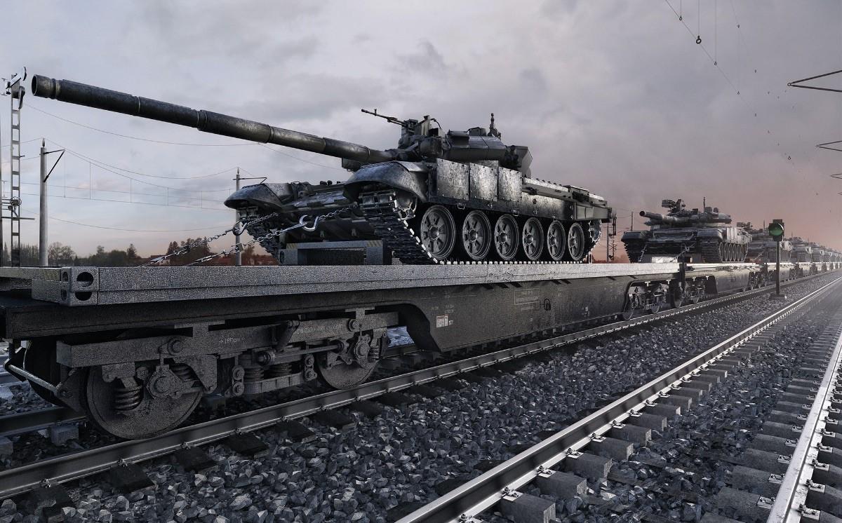 Russian tanks on rail cars