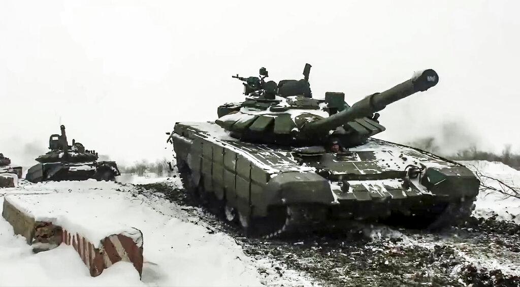 Russian tanks during military exercise 