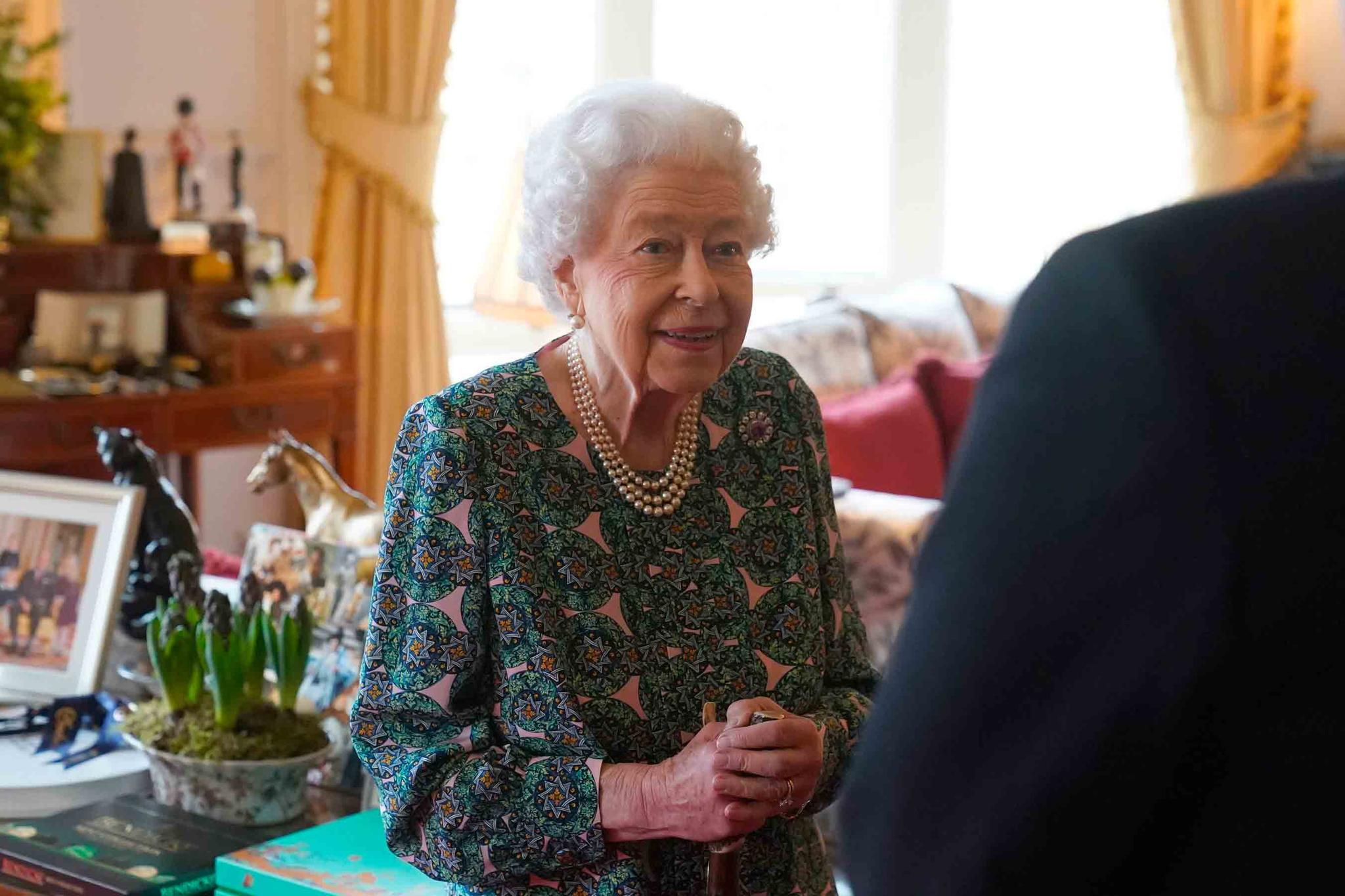Queen Elizabeth II speaks during an audience at Windsor Castle where she met the incoming and outgoing Defence Service Secretaries, Wednesday Feb. 16, 2022.