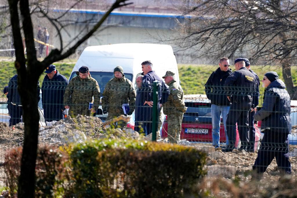 Police inspect site of a drone crash in Zagreb, Croatia 