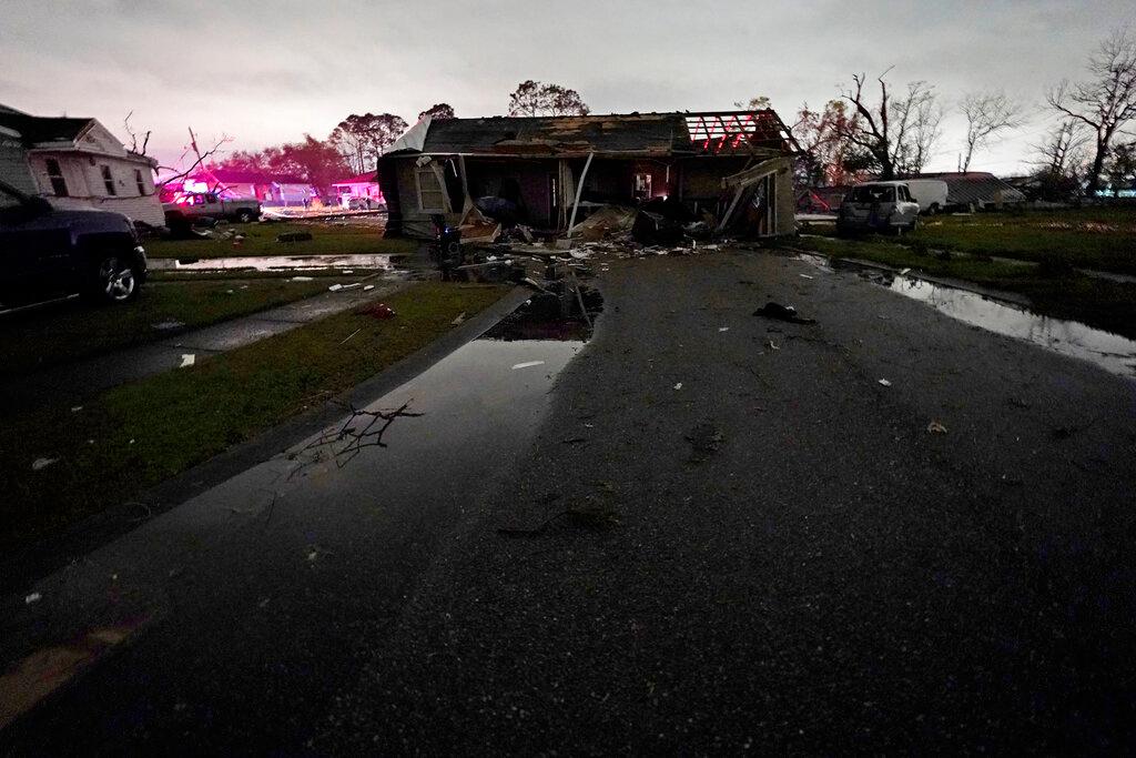 A house that was moved off its foundation during the tornado