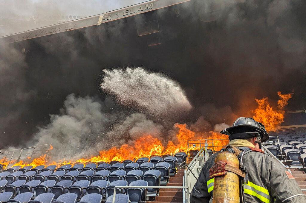 Denver Broncos stadium on fire
