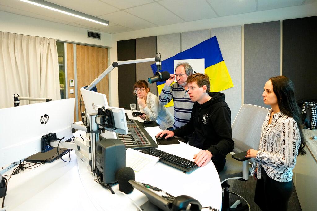 Staff of the Radio Ukraine prepare a broadcast at the studio in Prague, Czech Republic 