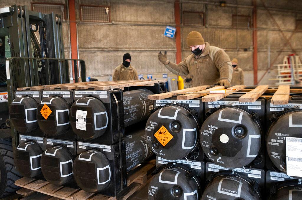 Palletized ammunition, weapons and other equipment bound for Ukraine