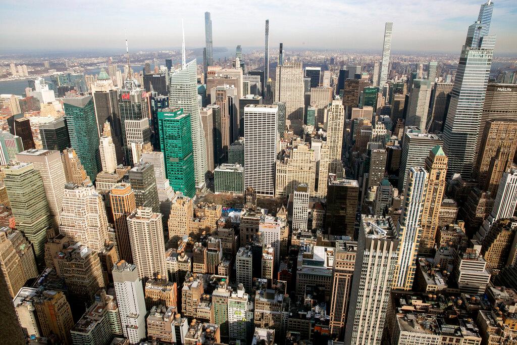 The Manhattan skyline is seen from the observatory of the Empire State Building in New York City on Wednesday, Jan. 12, 2022. Court of Appeals judges heard arguments in a lawsuit brought by a group of Republican voters challenging the legality of the new district maps, which critics say were drawn to favor Democrats.