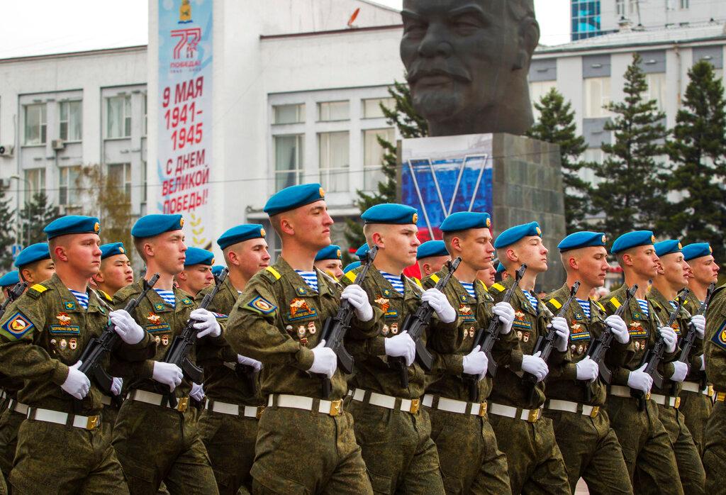 Russian servicemen march during the Victory Day military parade 