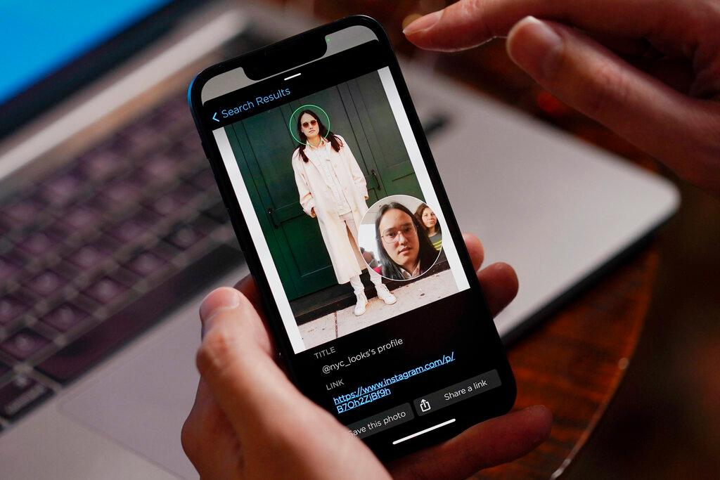 Hoan Ton-That, CEO of Clearview AI, demonstrates the company's facial recognition software using a photo of himself 
