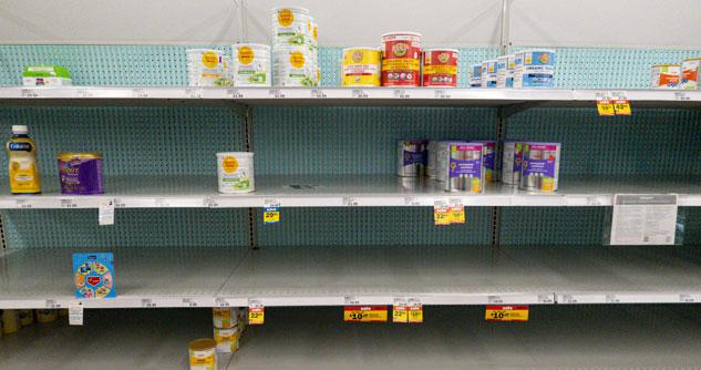Store shelves with a small quantity of baby formula