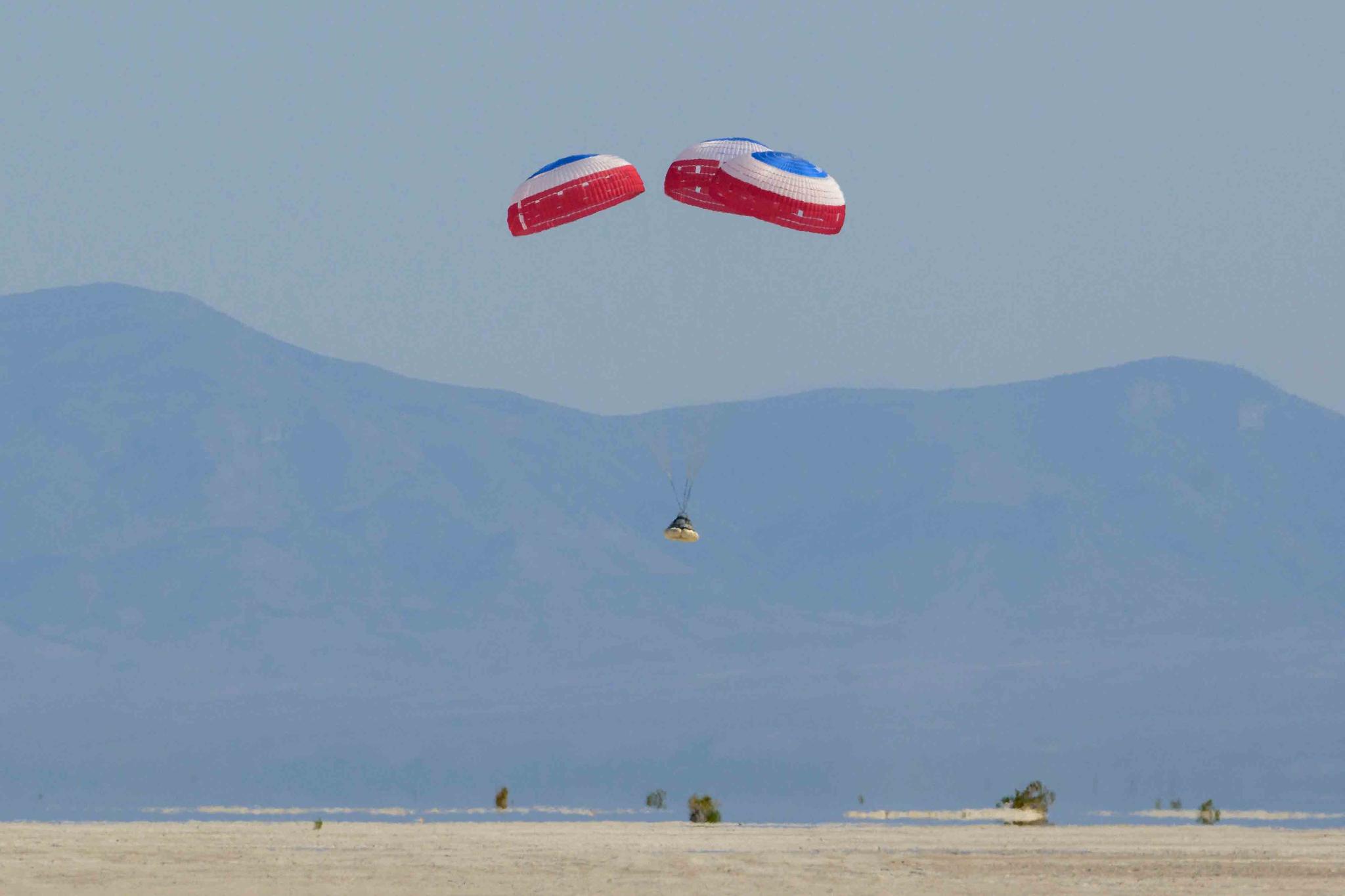 Boeing's CST-100 Starliner spacecraft lands at White Sands Missile Range's Space Harbor, Wednesday, May 25, 2022, in New Mexico.