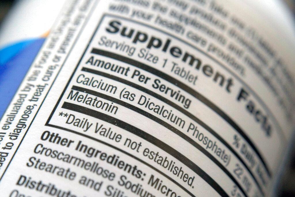 The label for a bottle of melatonin pills