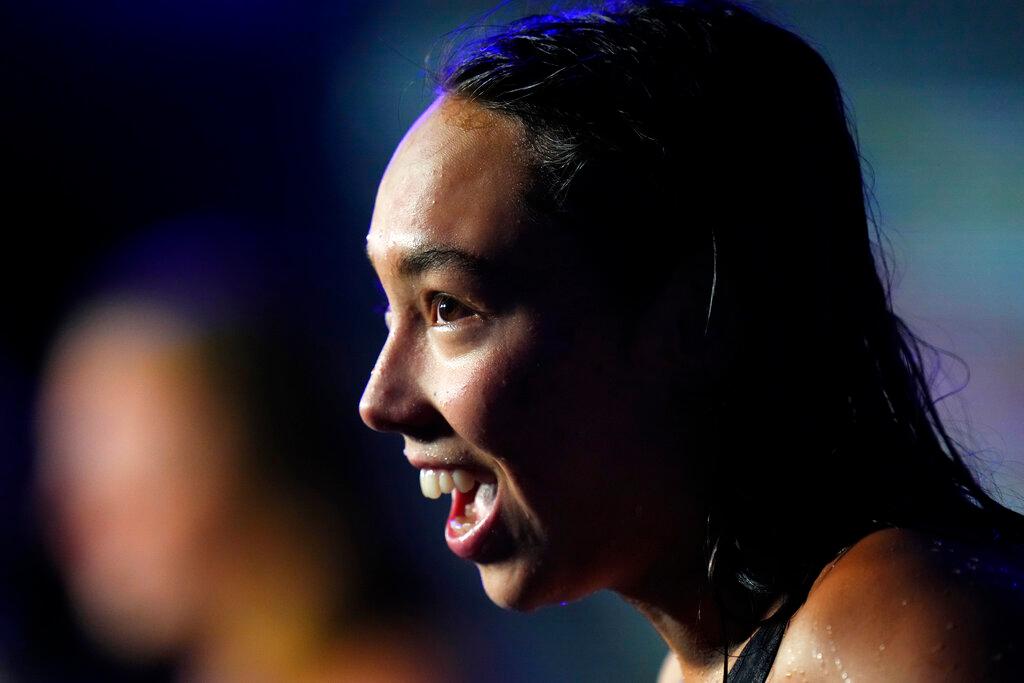 excited swimmer after win