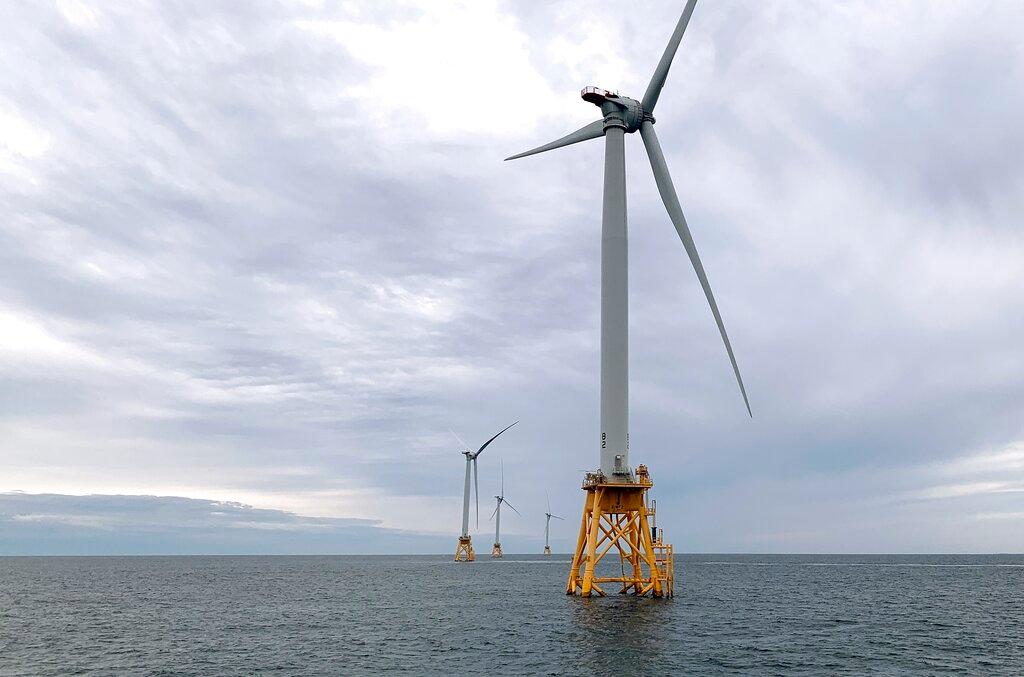 Deepwater Wind's turbines stand in the water off Block Island, R.I.