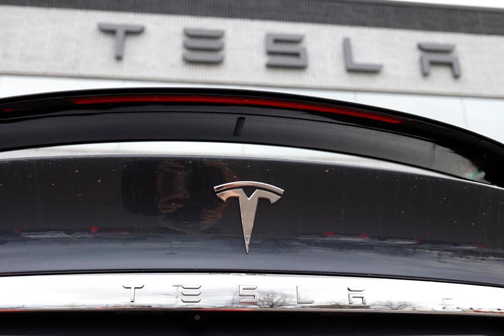 Tesla logo on display