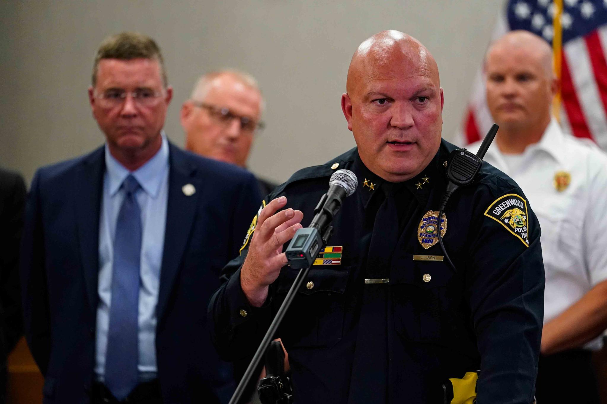 Greenwood Police Chief James Ison speak during a press conference at the Greenwood City Center in Greenwood, Ind., Monday, July 18, 2022.