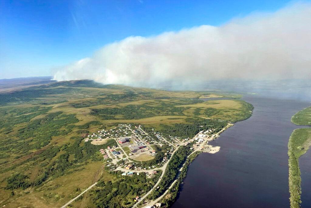 A tundra fire burning near the community of St. Mary's, Alaska
