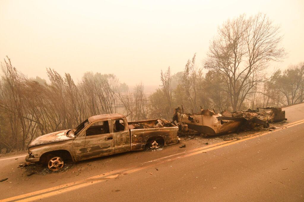 fire damage including vehicles along with trees
