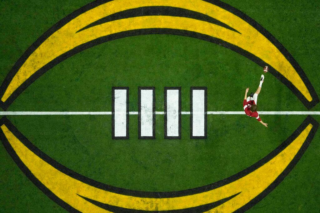 Alabama's James Burnip warms up before the College Football Playoff championship football game