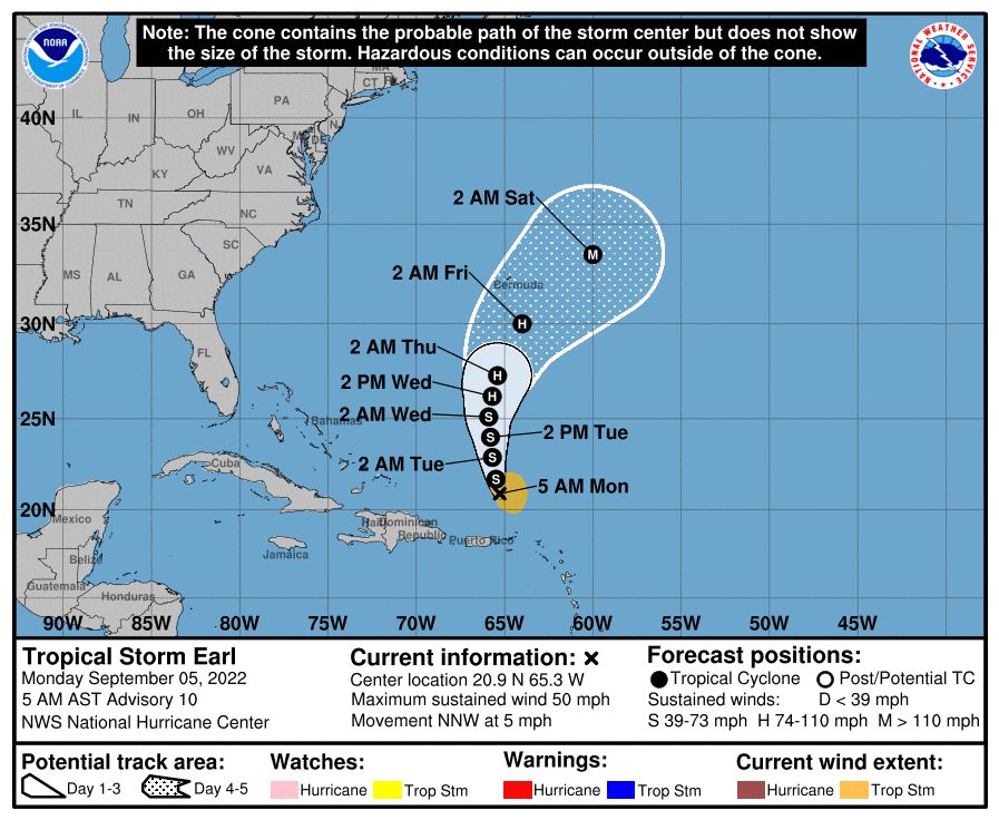 Image shows path of Tropical storm Earl