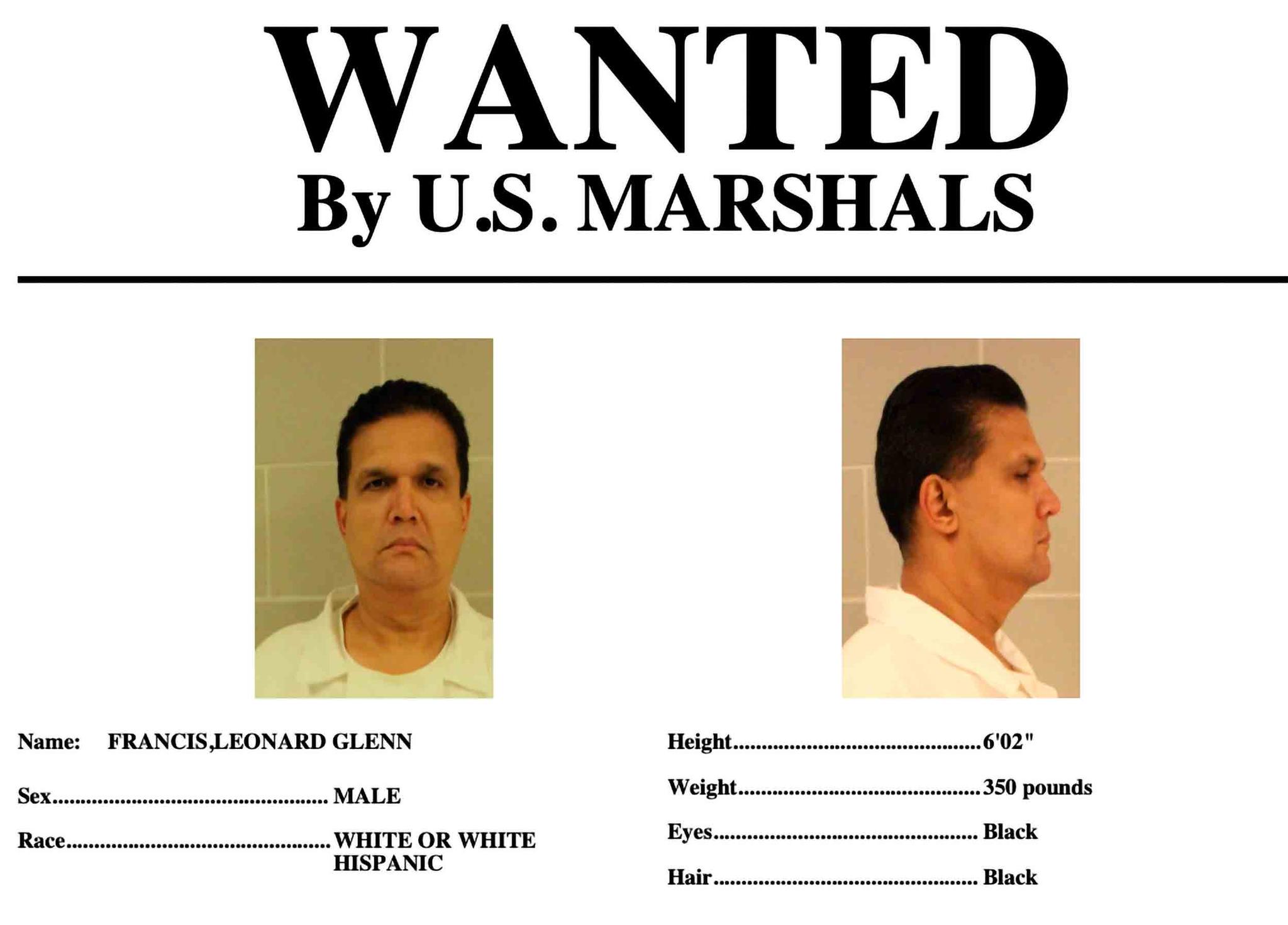 This wanted poster provided by the U.S. Marshals Service shows Leonard Francis, also known as "Fat Leonard," who was on home confinement, and allegedly cut off his GPS ankle monitor and left his home on the morning of Sept. 4, 2022. 