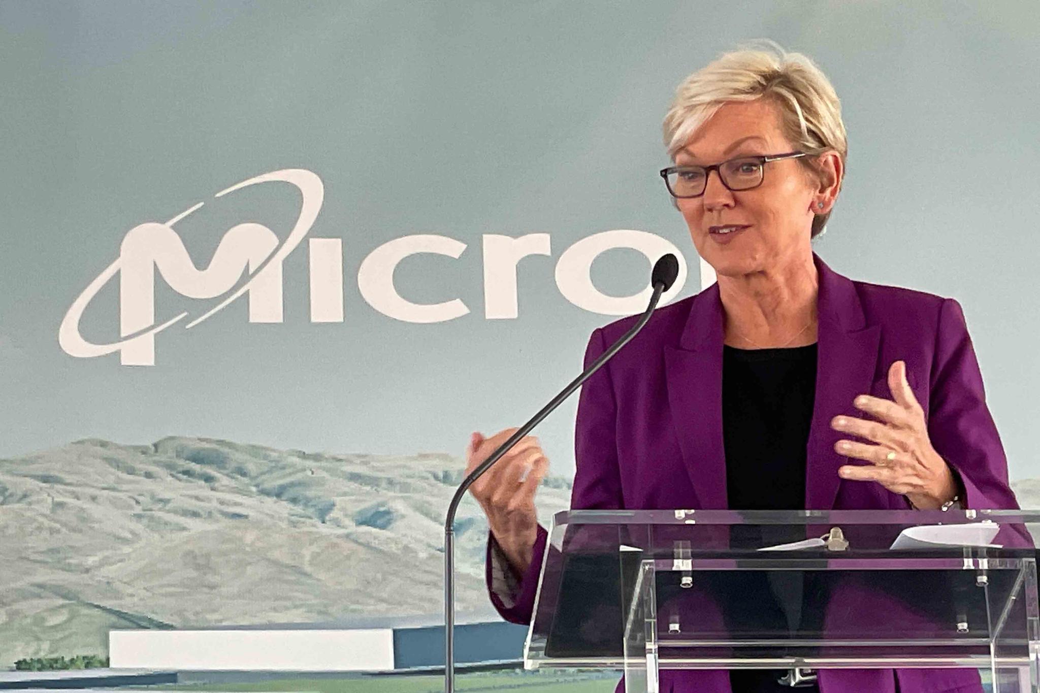 Energy Secretary Jennifer Granholm speaks at a groundbreaking ceremony for Micron's planned $15 billion semiconductor plant in Boise, Idaho, Monday, Sept. 12, 2022