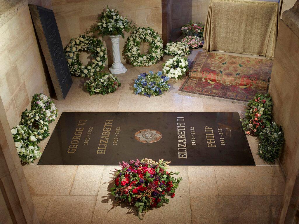 The ledger stone at the King George VI Memorial Chapel, St George's Chapel, Windsor Castle in Windsor, England