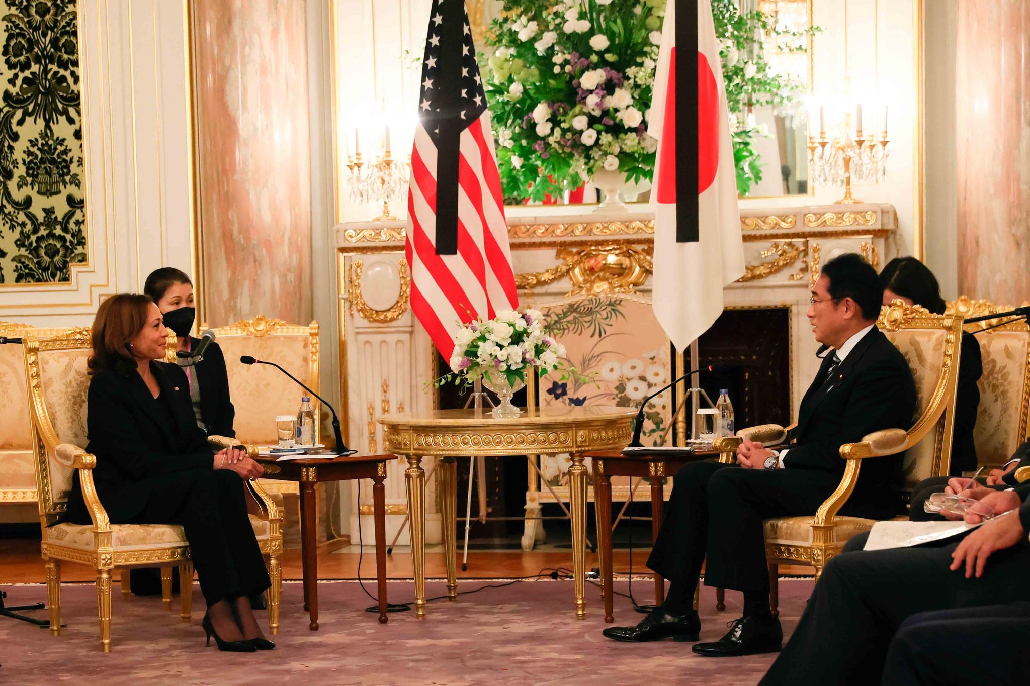 U.S. Vice President Kamala Harris and Japan's Prime Minister Fumio Kishida meet at the Akasaka Palace state guest house in Tokyo, Monday, Sept. 26, 2022.