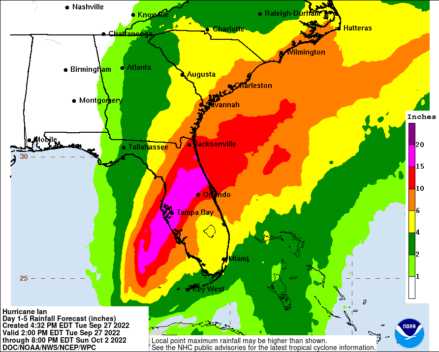 Estimated rainfall from Ian
