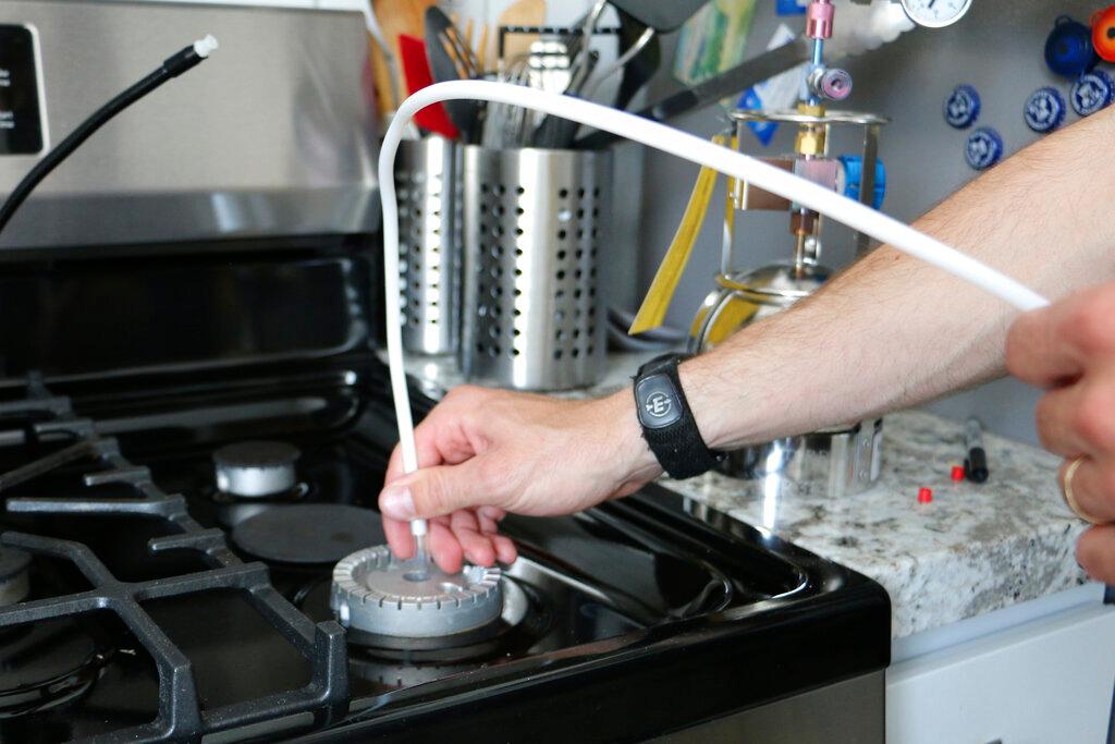 A gas stove is tested for benzene in California.