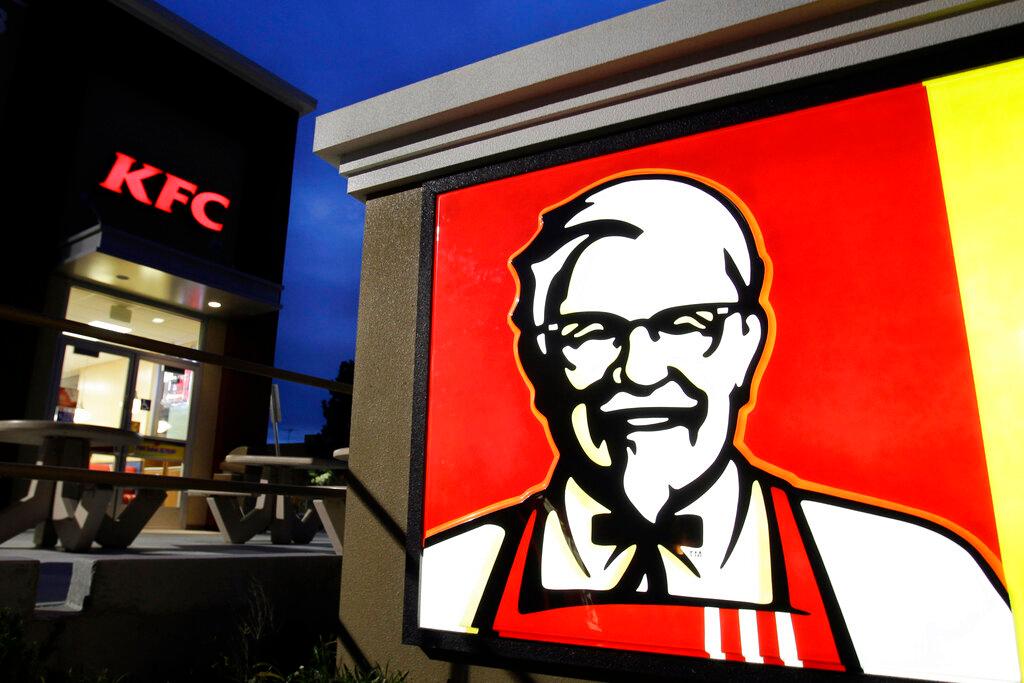 The KFC logo is seen outside a KFC restaurant 