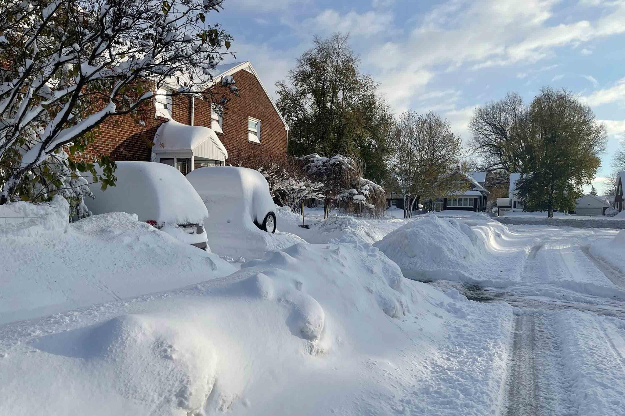 Snow covers the ground in Buffalo, N.Y. on Saturday, Nov. 19, 2022.
