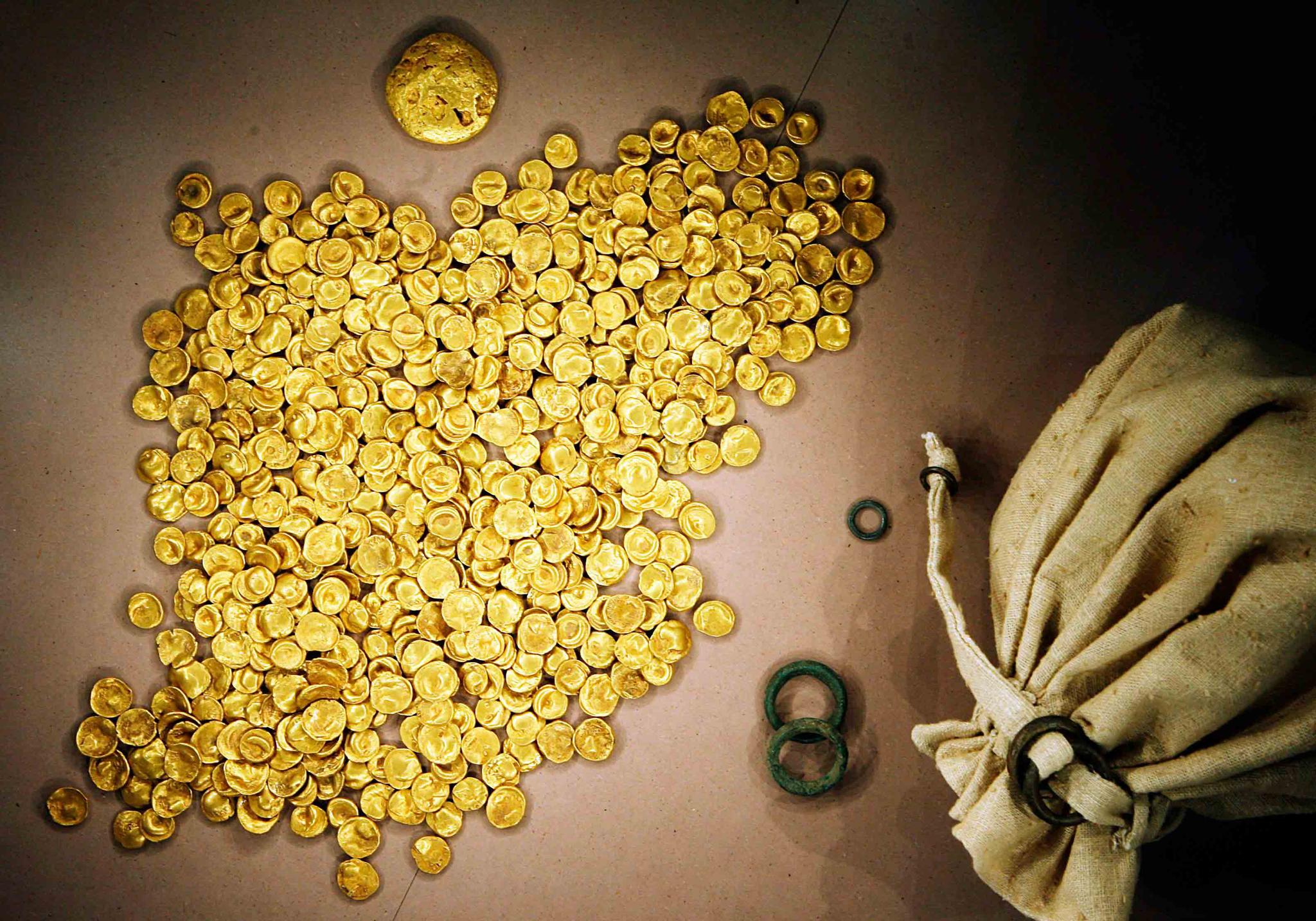 Coins of the Celtic Treasure are on display at the local Celtic and Roman Museum in Manching, Germany, May 31, 2006.