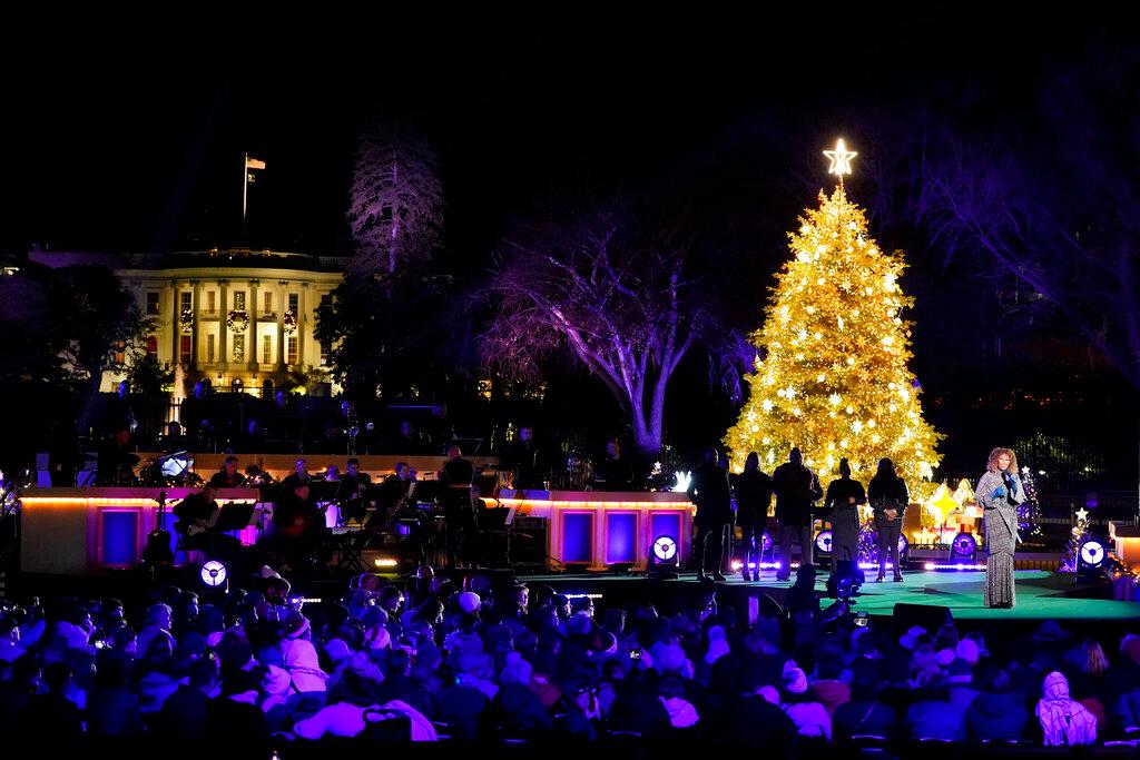 Gospel singer Yolanda Adams performs as the National Christmas Tree lights up on the Ellipse, near the White House