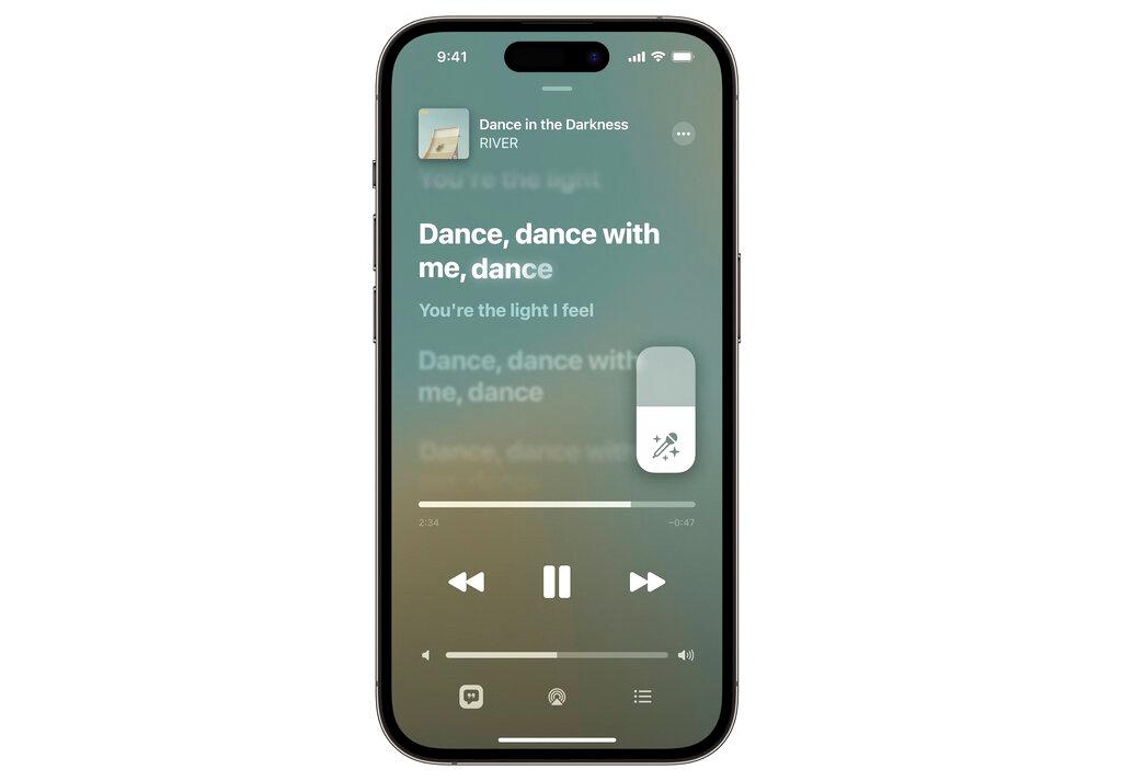 Apple Music Sing, a new feature displayed an iPhone 14 Pro