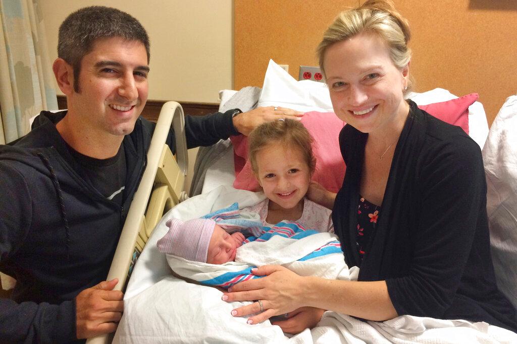 Amy Bianchi of Albany, N.Y., with her newborn son, Brayden, with his father, Christopher, and sister, Mia, at Bellevue Woman’s Center in Niskayuna, N.Y.