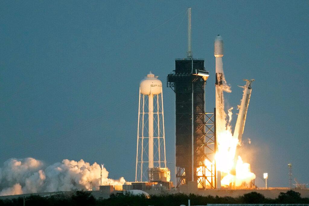 A SpaceX Falcon 9 rocket, with a payload of 40 satellites.