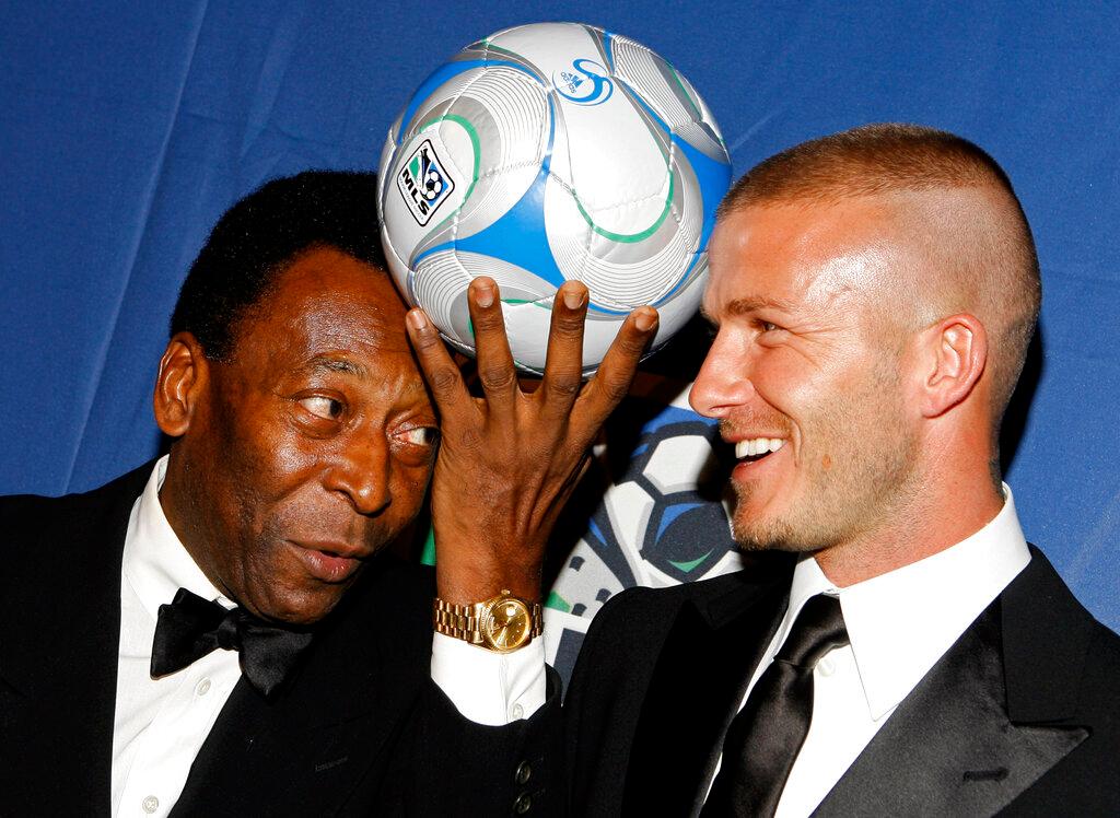 Brazilian soccer great Pele, and English soccer star David Beckham