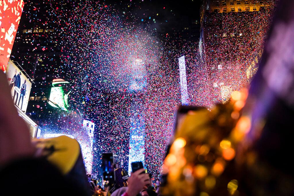 The Times Square New Year's Eve Ball drops during New Year's celebration in Times Square on Sunday, Jan. 1, 2023 in New York.
