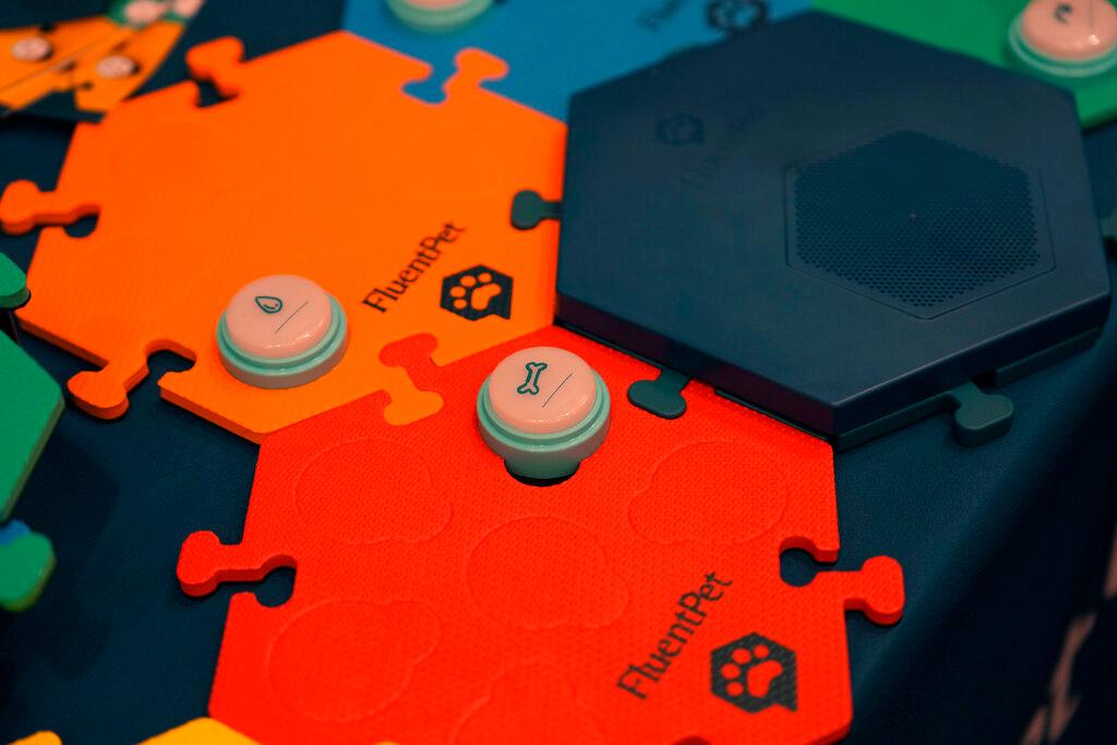 FluentPet dog communication buttons are on display during the Pepcom Digital Experience before the start of the CES tech show, in Las Vegas.