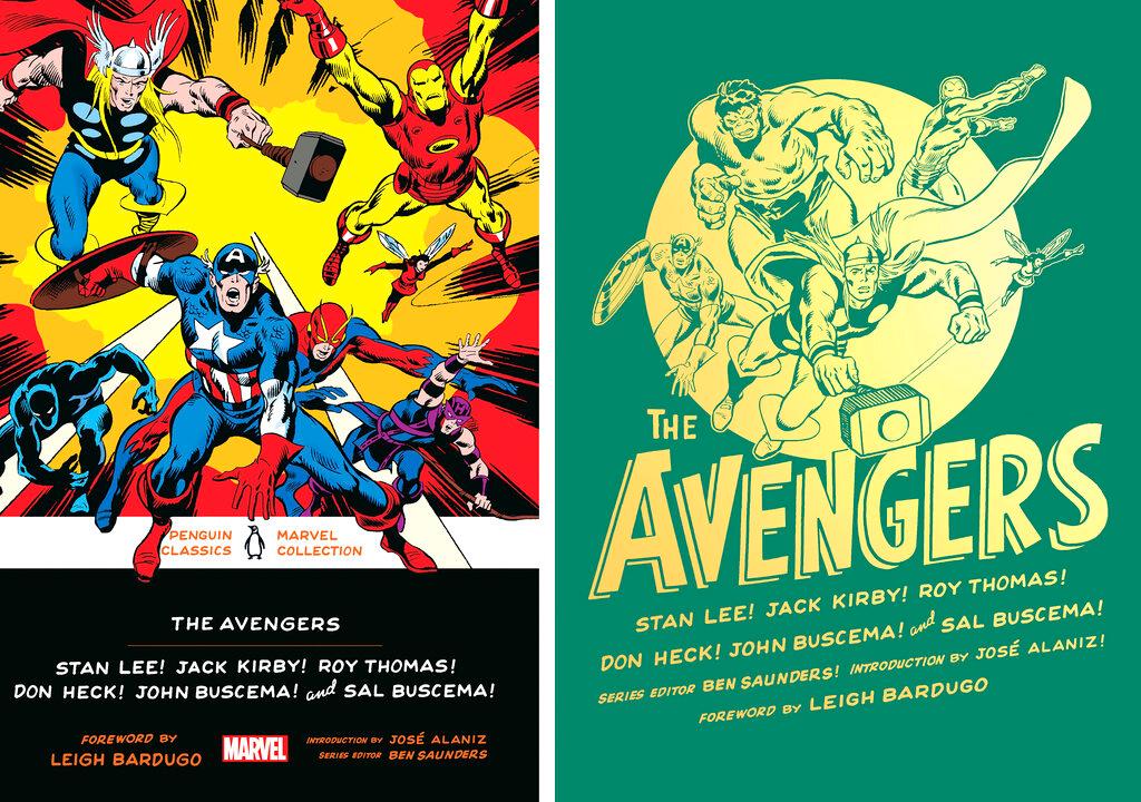 paperback cover art, left, and hard cover art for "The Avengers," the latest edition to the Penguin Classics Marvel Collection