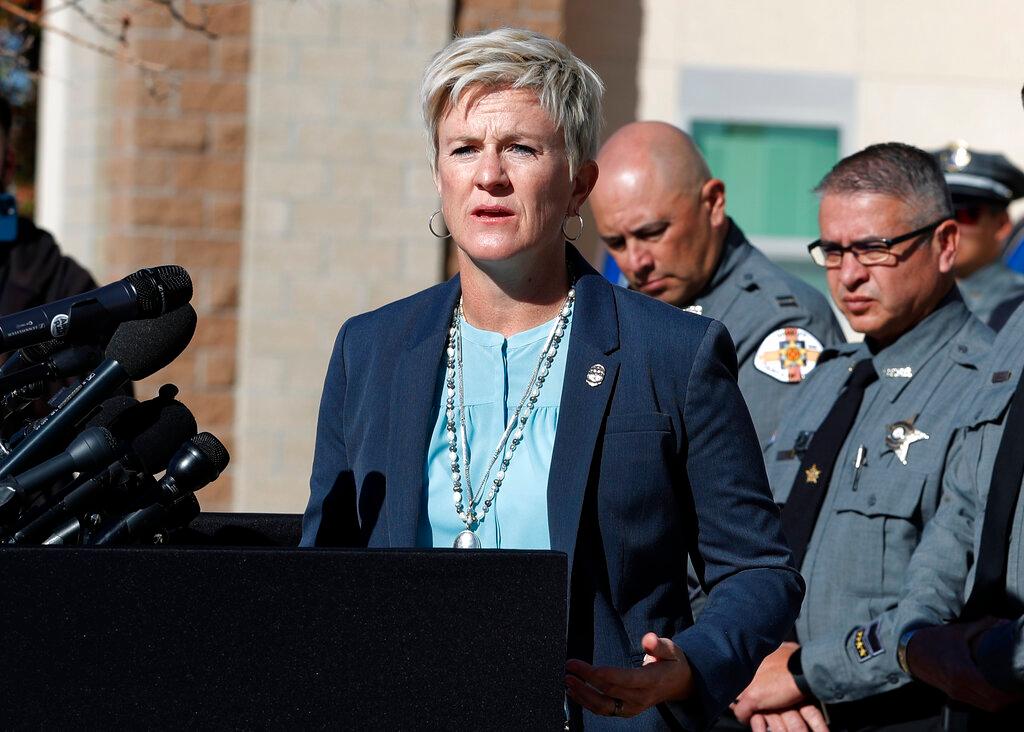  Santa Fe District Attorney Mary Carmack-Altwies speaks during a news conference in Santa Fe, N.M., Wednesday, Oct. 27, 2021. Carmack-Altwies is prepared to announce whether to press charges in the fatal 2021 film-set shooting of a cinematographer by actor Alec Baldwin.